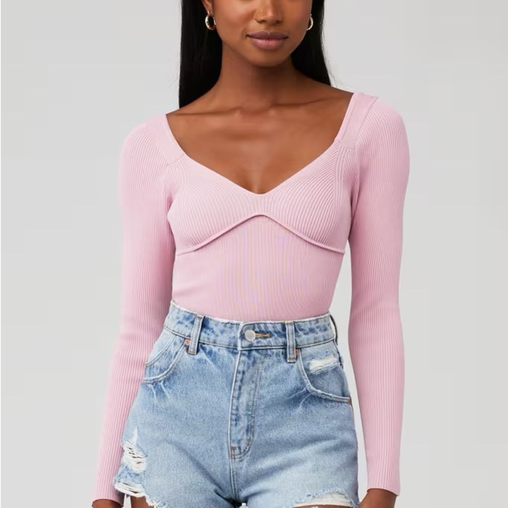 ASTR TARZANA SWEATER Pink Ribbed Long Sleeve Top